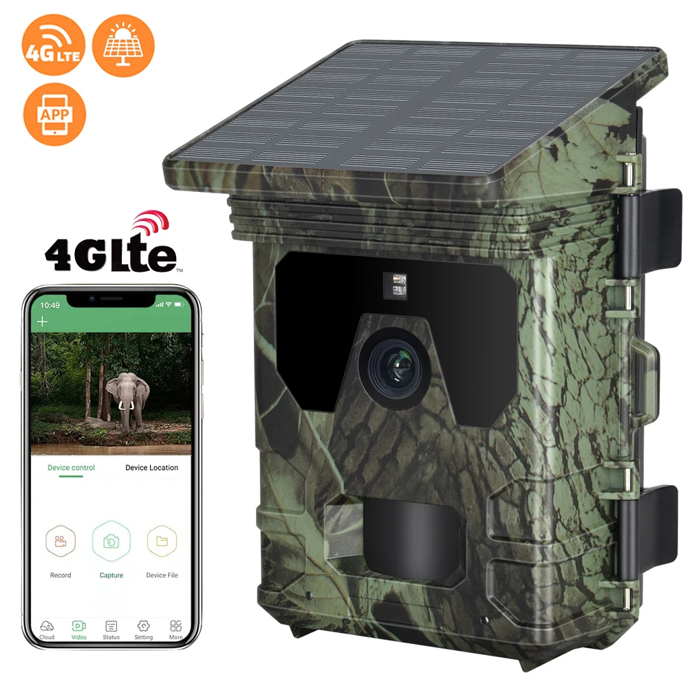 4G Solar Outdoor Camera SIM Wireless Remote Control of Mobile APP Waterproof Hunting IR Night Vision Wildlife Trail Camera