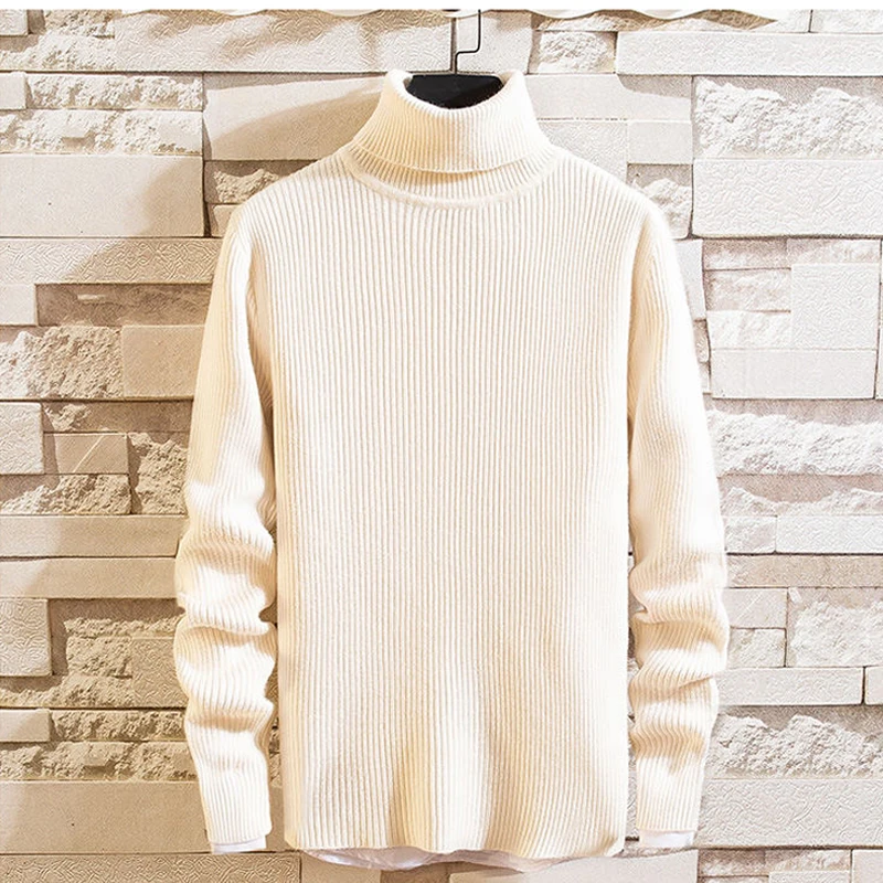 New Sweatwear Turtleneck Sweater Men\'s Basics Knitted Sweater Warm Men Jumper Loose Solid Color All-match Tops