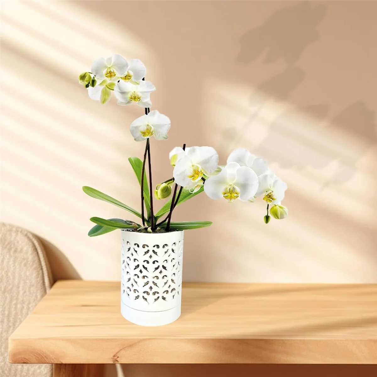 Orchid Pots with Holes,4 Inch Ceramic Orchid Pot for Repotting, Flower Planter Pot Indoor Outdoor, Breathable WhiteJAS