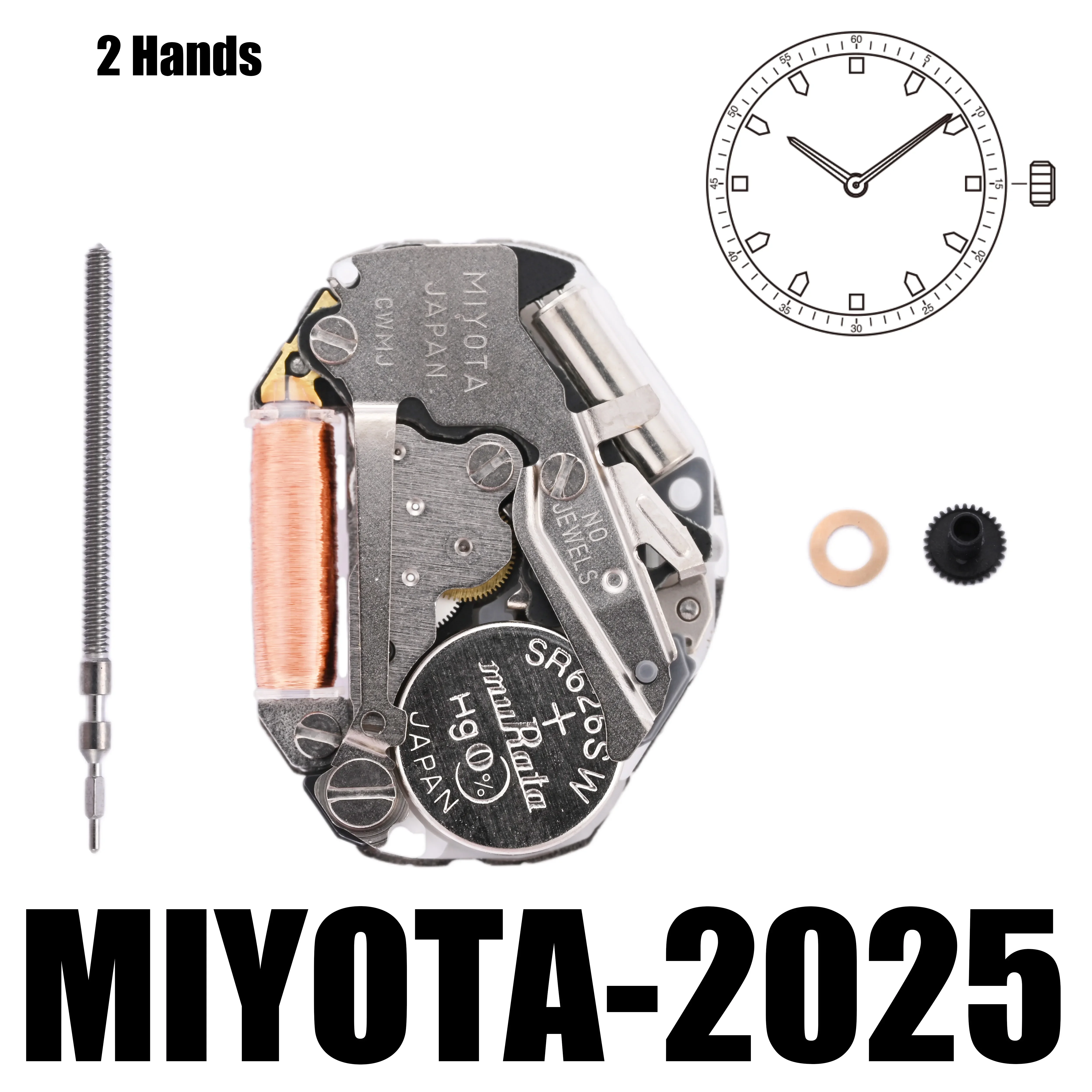 Japan 2025 Movement Miyota 2025 Movement One of MIYOTA's signature 2 hand standard movements Size 6 3/4×8’’’ Height 3.15mm