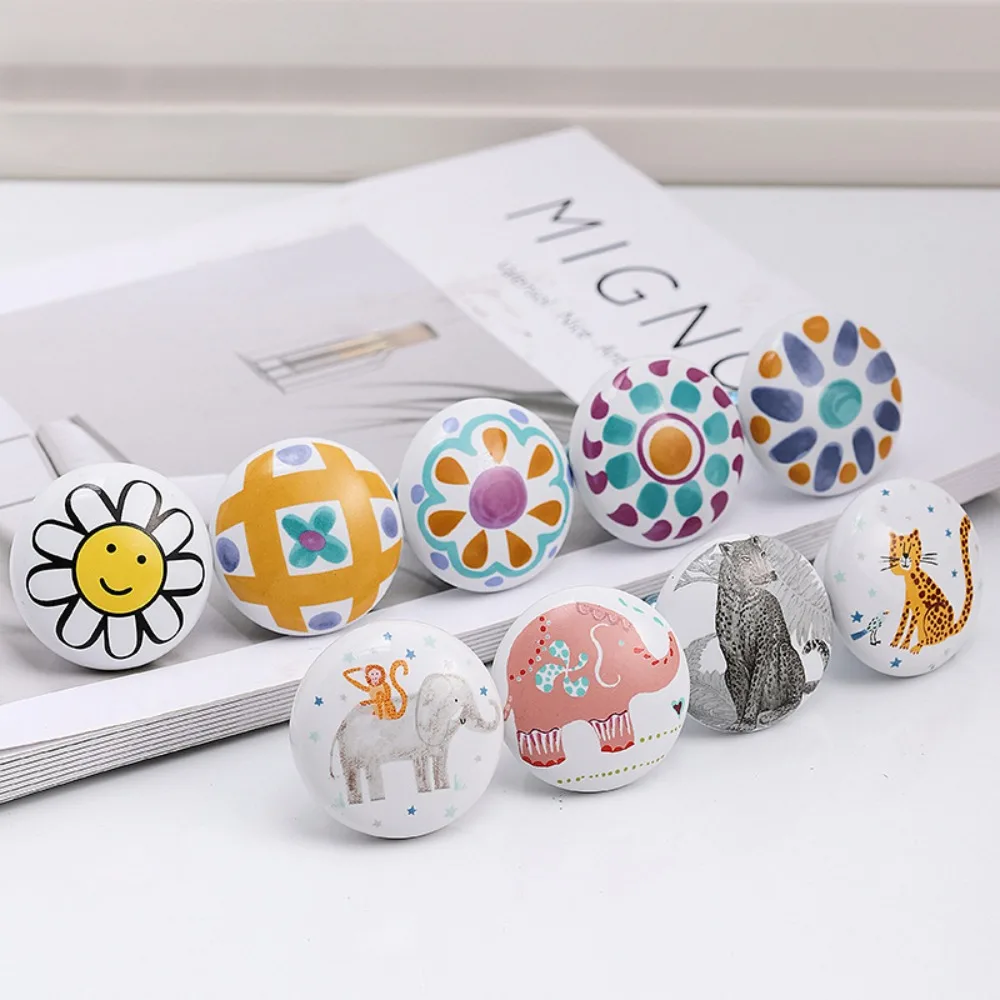 Wardrobe Pulls Ceramic Door Handles Cupboard Round Animal Furniture Handles Elephant Flowers Cabinets Drawers Knobs