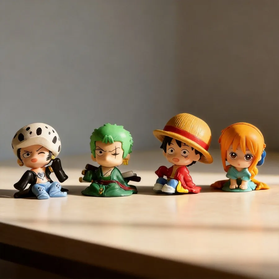 

One Piece 4pcs Set Q Version Luffy Zoro Childhood Sitting Pose Figure Car Decoration Ornament 5cm