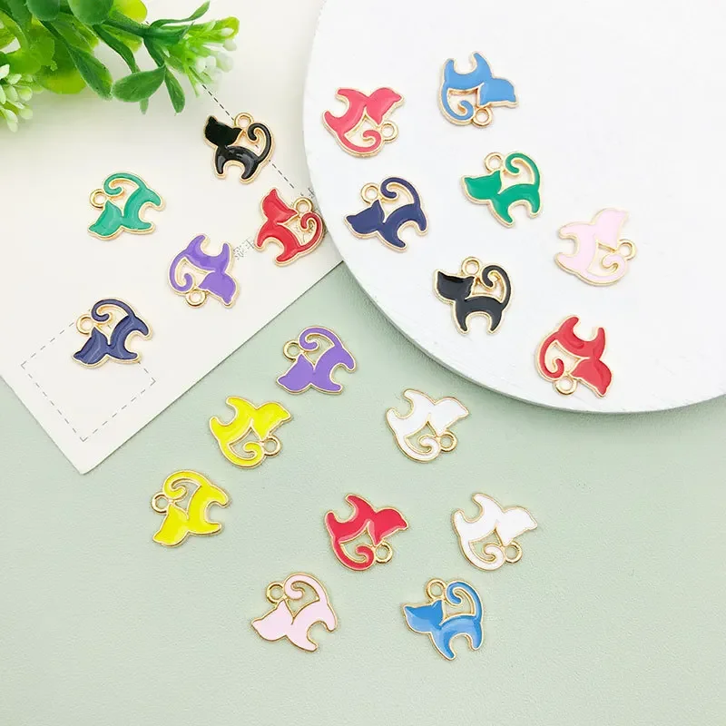 10Pcs/lot Candy Colored Cartoon Cat Animals Pendant Charms DIY Jewelry Making Accessories for Necklace Bracelet Earring
