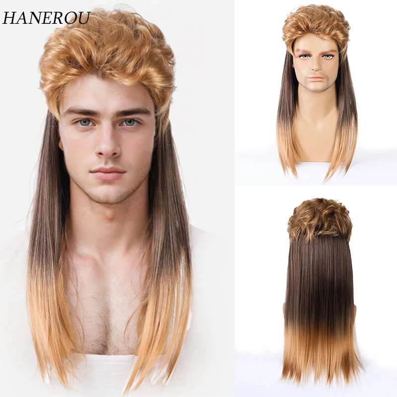 

Synthetic Mullet Wigs for Men Blonde Gradient Hair Cosplay 80s Party Pop Rock Daily Wear Wig Heat Resistant