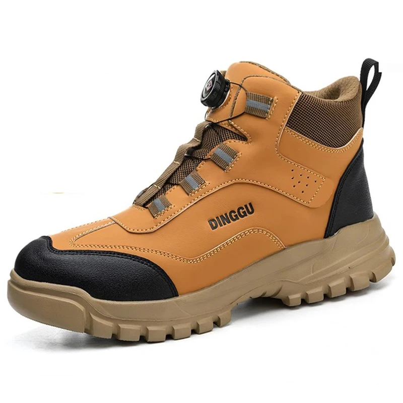 Grey Winter Boots Safety Shoes Men Anti-Smash Anti-Puncture Work Boots Steel Toe Shoes Rotating Button Men Protection Shoes 2026