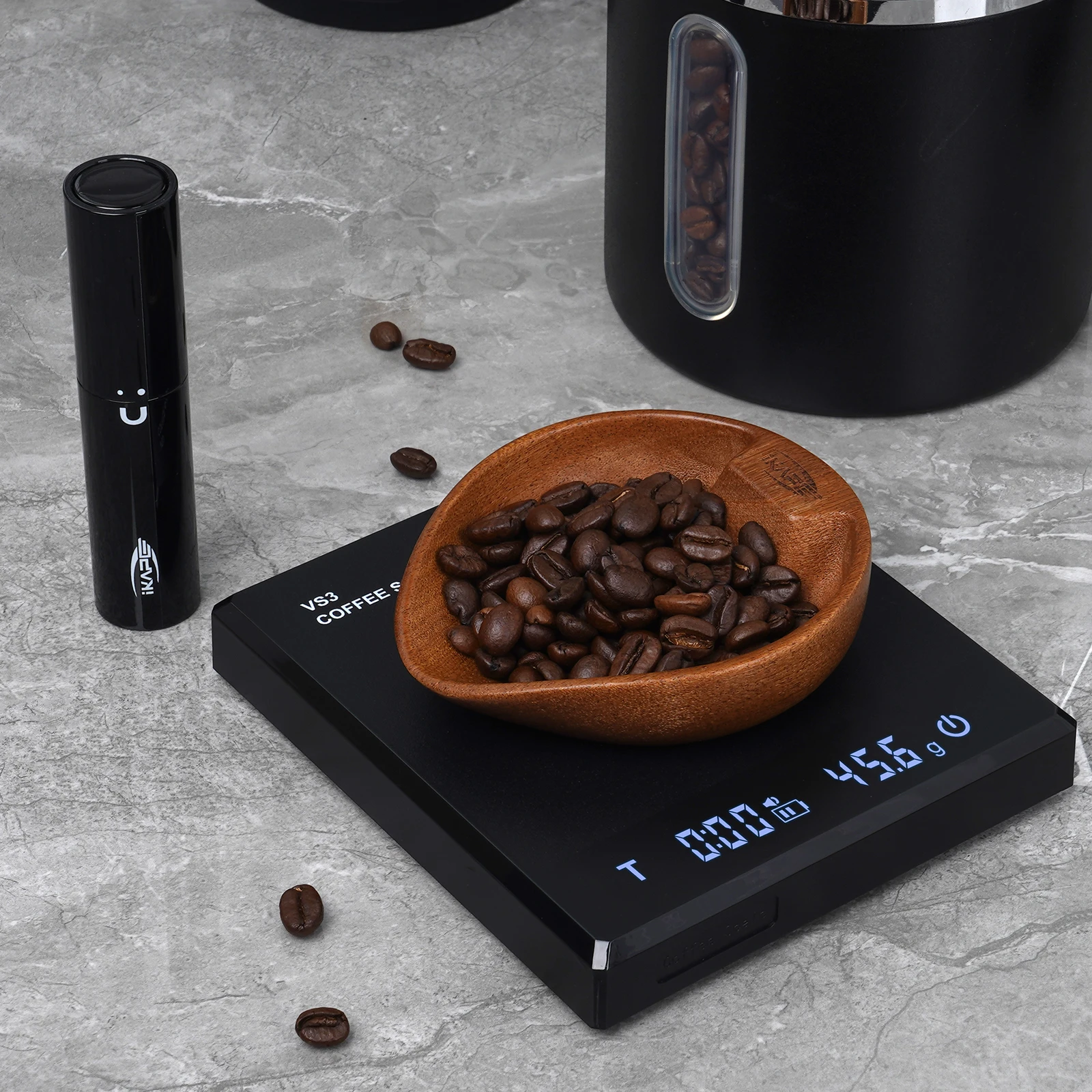 IKAPE Coffee Bean Dosing Cup and RDT Spray Bottle Set, Walnut Dosing Vessel, Single Dose Measuring Tray Kit, Coffee Lover Gift
