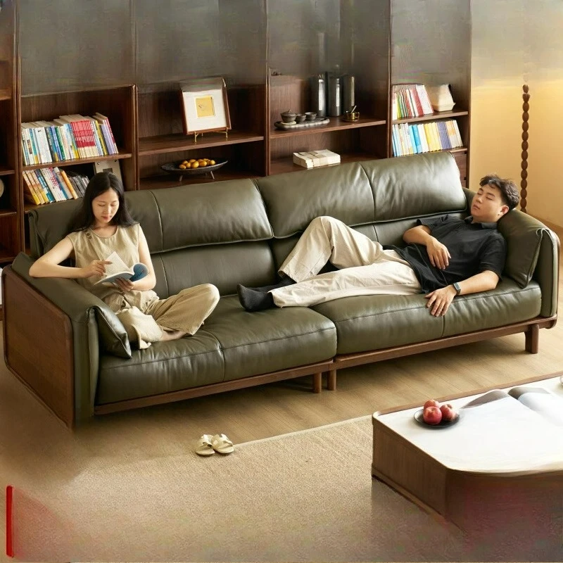 

Североамериканский кожаный диван из черного ореха для гостиной, диван для отдыха из цельного дерева, домашний прямой диван, легкая роскошная мебель