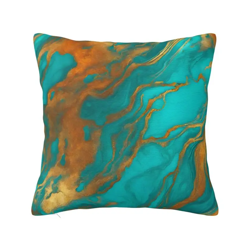 Custom Preppy Chic Modern Colorful Gold Turquoise Blue Marble Cushion Cover 40x40cm Polyester Pillow for Car Square Pillowcase