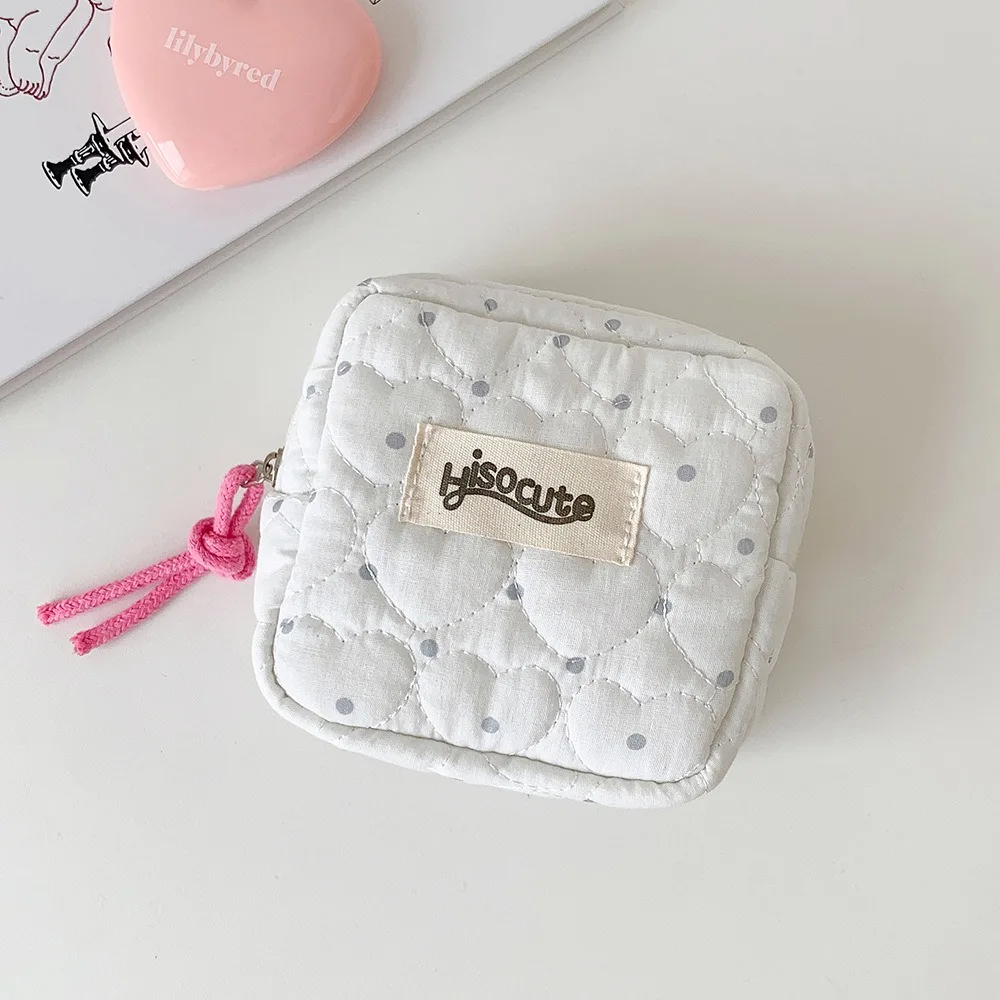 Portable Multipurpose Cosmetic Bag Large Capacity Polka Dot Small Lipstick Pouch Quilted Lipstick Key Storage Women Girl