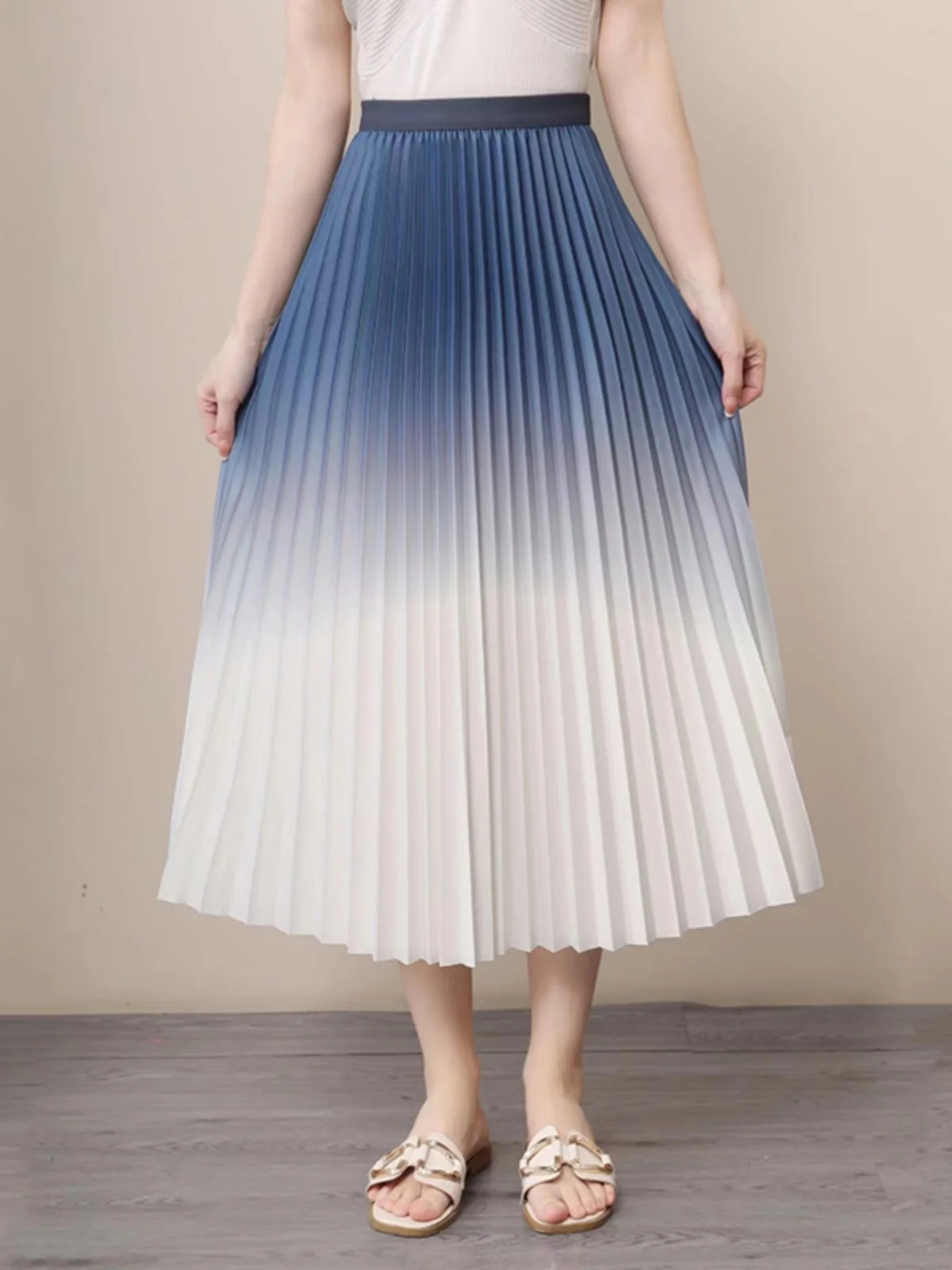 

Summer Chiffon Gauze A-Line Skirt High Waist adient Fre Sle Semi-Body Skirt Casual Versatile Mid-Length Skirt