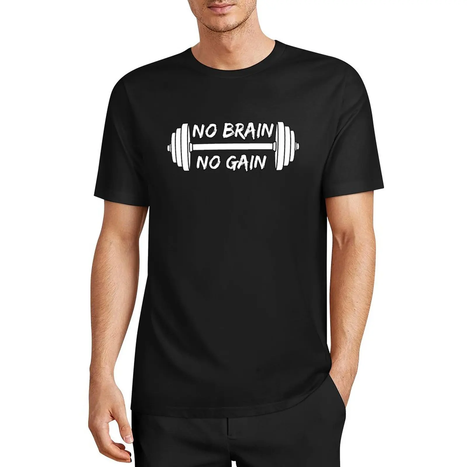 No brain no gain cool gym quote T-Shirt oversized graphic tee heavyweights mens fashion