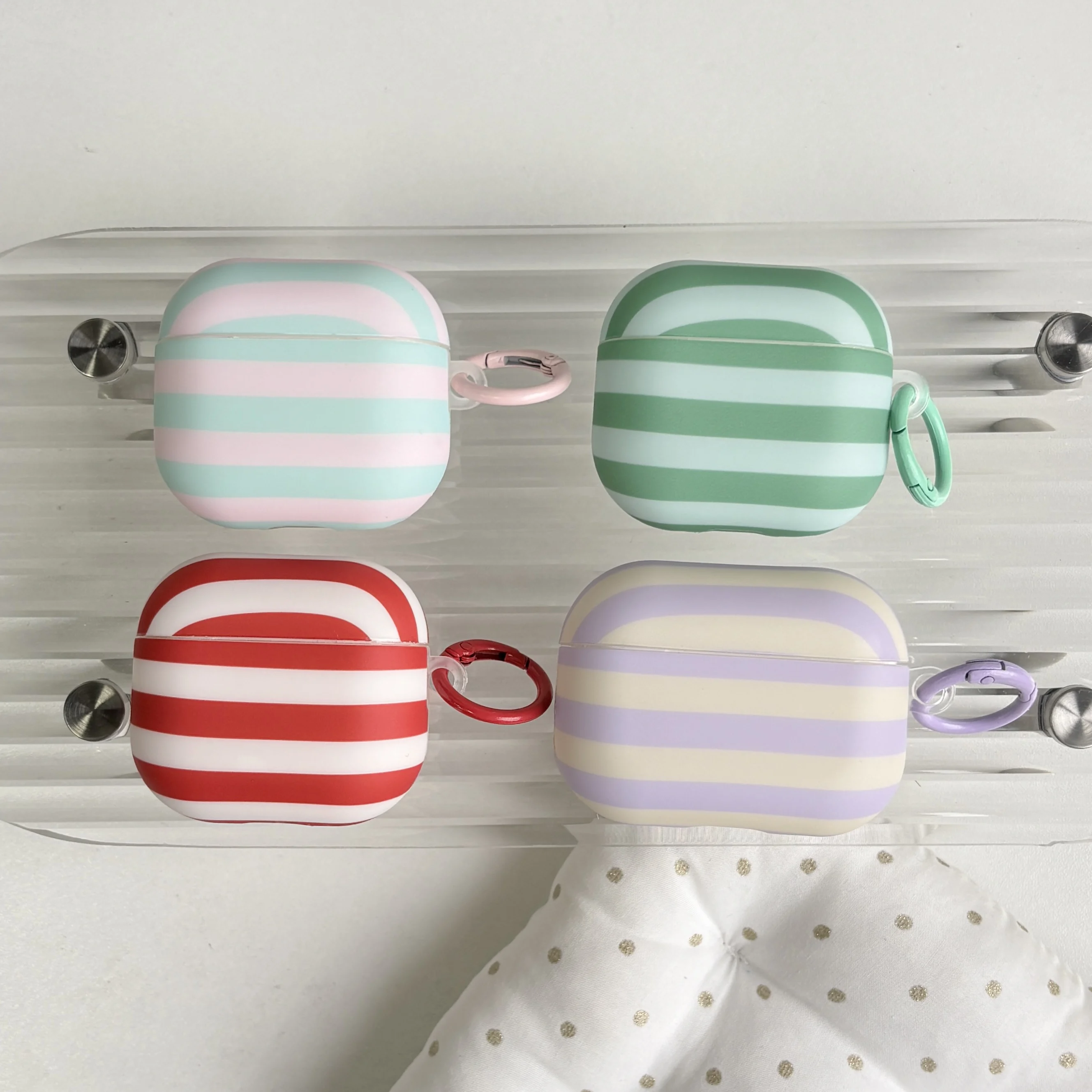 Simple Korean Horizontal Stripe Pattern Green Purple Red Blue Matte Earphone Case Cover Case For AirPods 1 2 3 4 Pro Pro2 Pro3