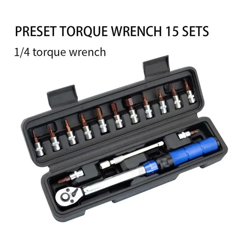 

2-24Nm Torque Range Bicycle Torque Wrench Set 1/4 Inch Drive Preset Type Spanner Bike Repair Tool Kit for 15 Pcs