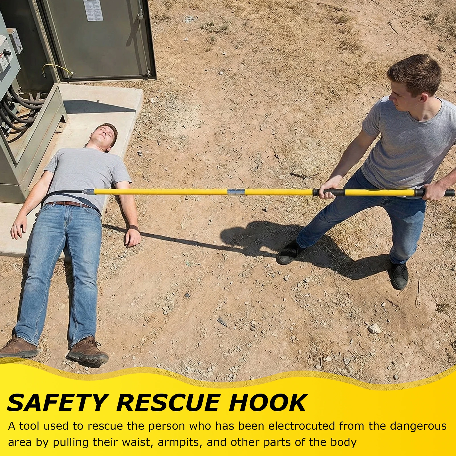 

10/220KV Portable Hotstick Rescue Hook Anti-electrocution 6.5ft ​​Non-Slip Handle Openings for Electricians Lineman