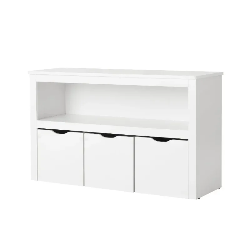 Kids Toy Storage Cabinet with Three Rolling Bins, White Finish,Rounded corners and smooth edges for safety