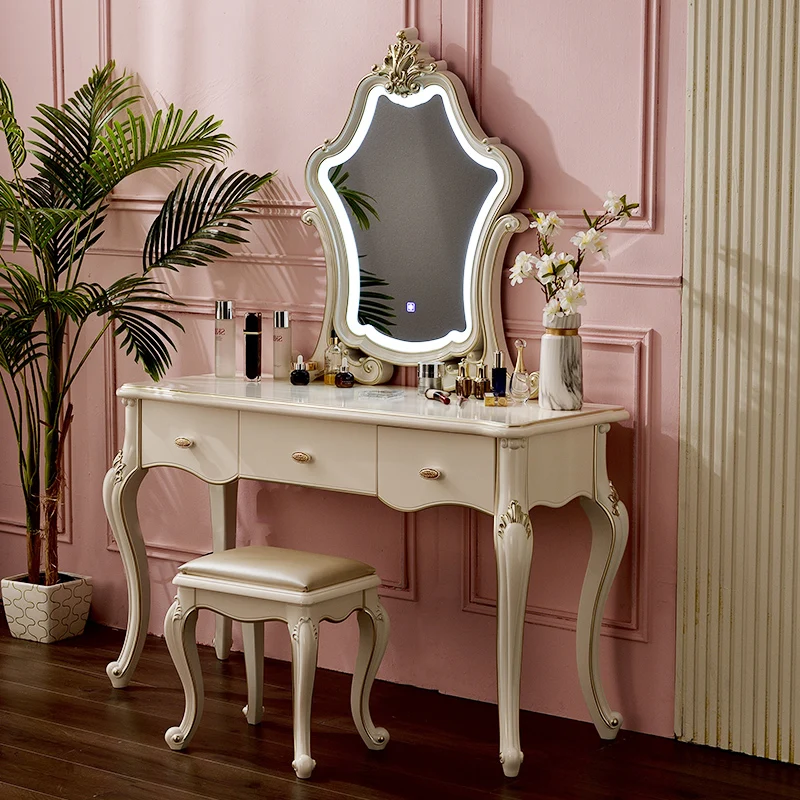 

New French Luxury Vanity Table Mirror Lamp Modern European Princess Bedroom Dressers Makeup Cabinet Penteadeira Furniture Home