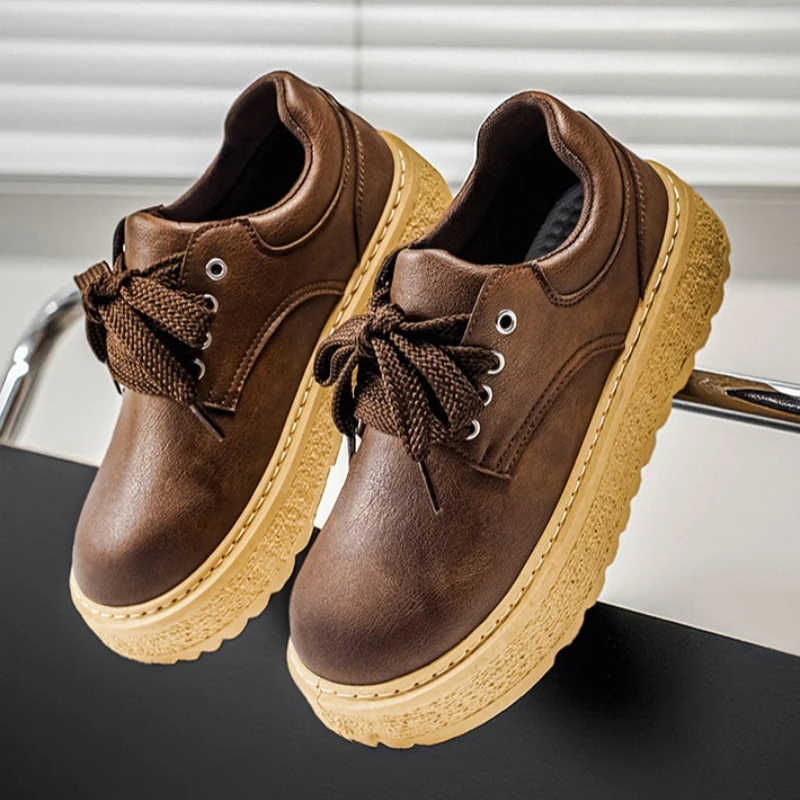 

Men's Large-sized Round-toe Flat-heeled Thick-soled Stylish and Versatile New Style Lace-up Streetwear Style Loafers