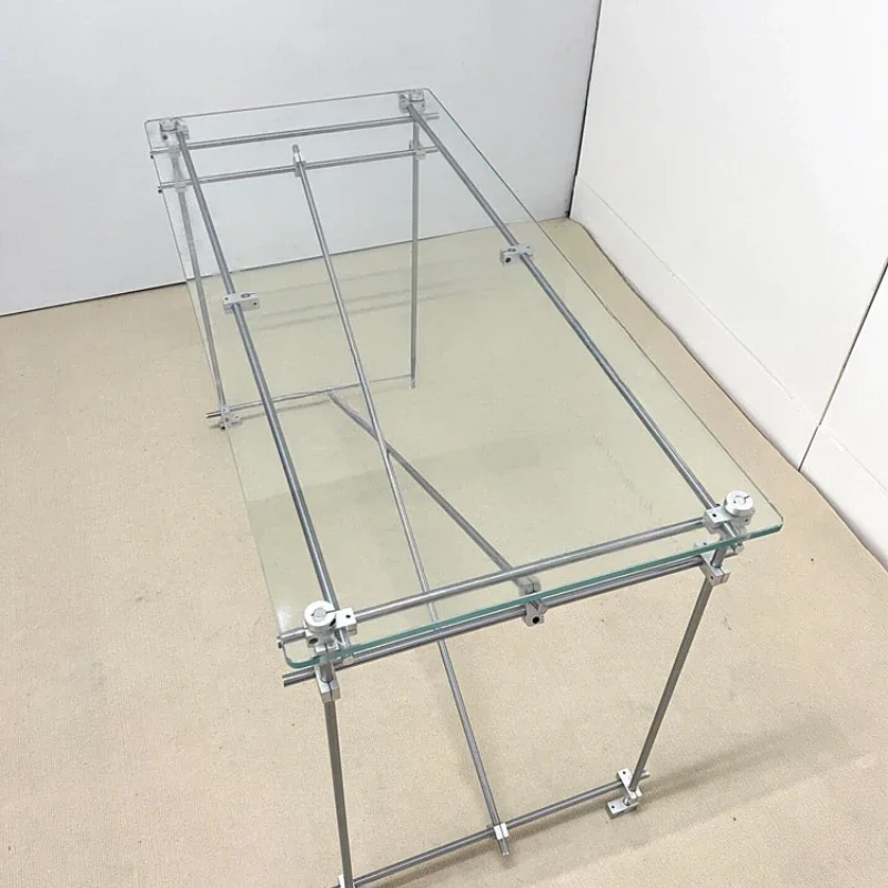 Medieval stainless steel metal round tube rectangular glass table minimalist computer table