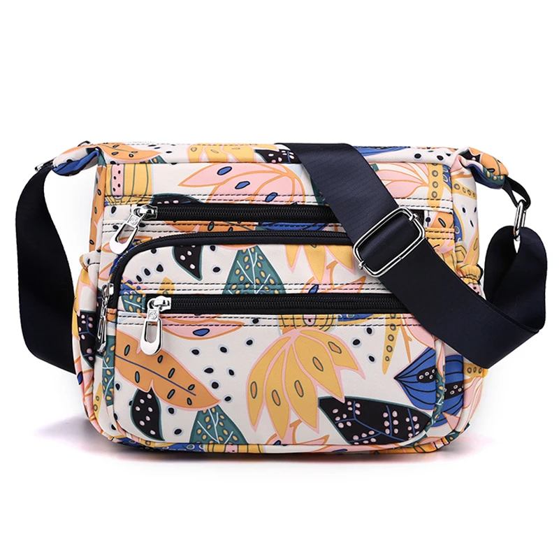 

High Quality Durable Nylon Women Crossbody Bag Fashion Multi-pockets Female Shoulder Bag Casual Girls Floral Printing Handbag