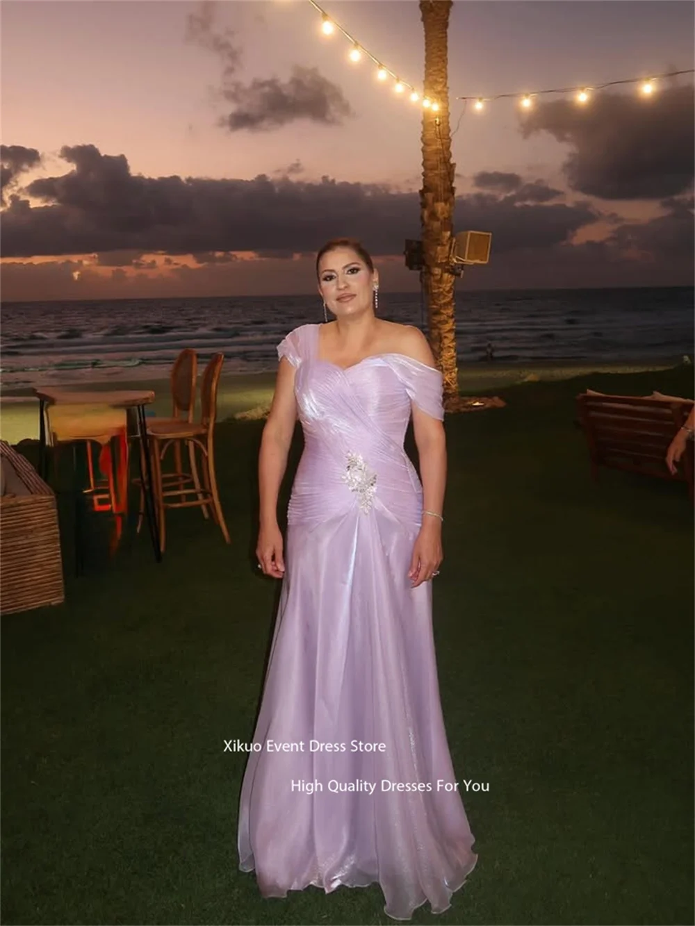 Xikuo Schimmernde Chiffon Plissee Abendkleider Asymmetrische Kragen Geraffte Prom Kleider Elegante Vestidos De Fiesta Mujer Angepasst