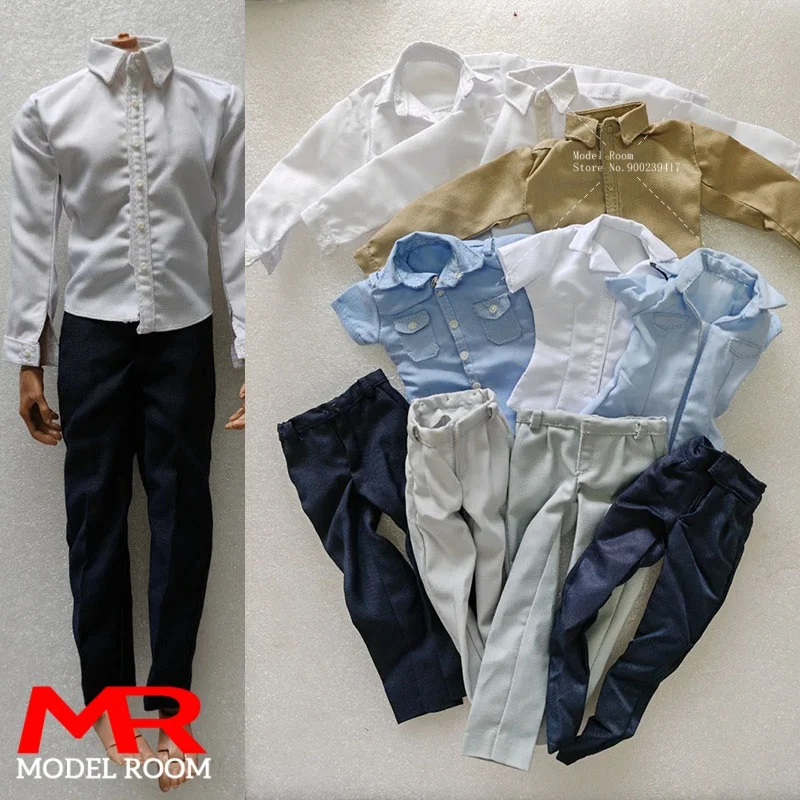 

1/6 Scale Male Female Shirt Pants Long/Short Sleeve Shirt Trousers Clothes Model Fit 12'' Soldier Action Figure Body Dolls
