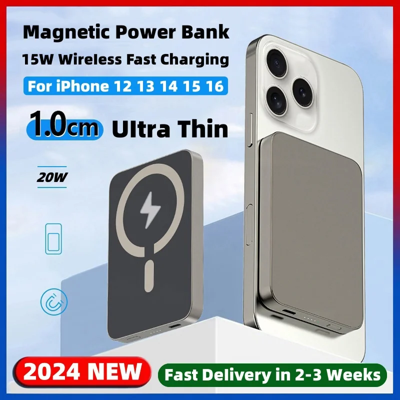 

New 10000mah Magnetic Power Bank 15W Magnetic Wireless Fast Charger Portable External Spare Battery For iPhone 16 15 14 13 12 11