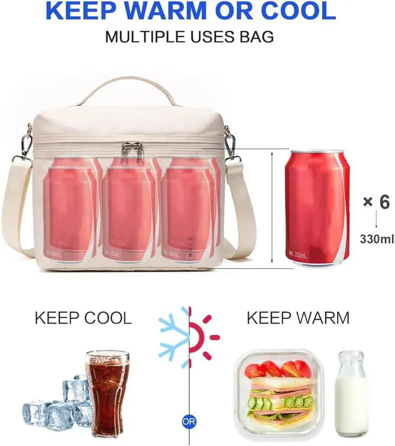 Insulated Lunch Box Bag with Shoulder Strap Hand-Held Cooler Box Thickened Bento Bag Travel Picnic Camping Bag