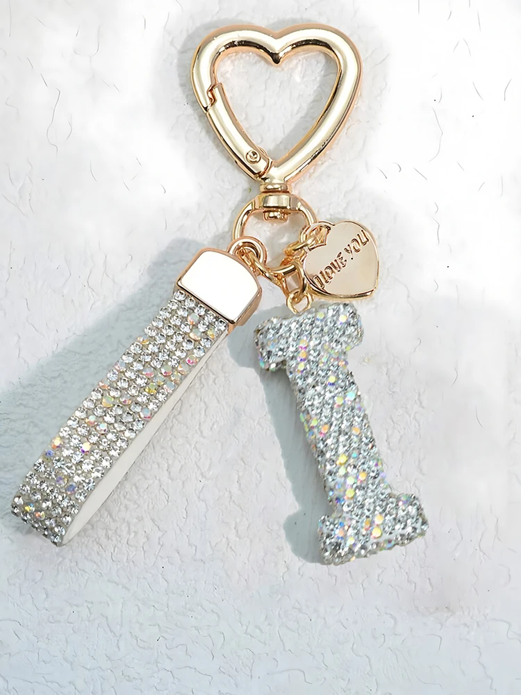 Glänzender Diamant-Besatz 26 Englische Initialen Schlüsselanhänger Auto Hochwertiger Schlüsselring Damenhandtasche Zierlicher Anhänger Thanksgiving-Geschenke – Detail 9