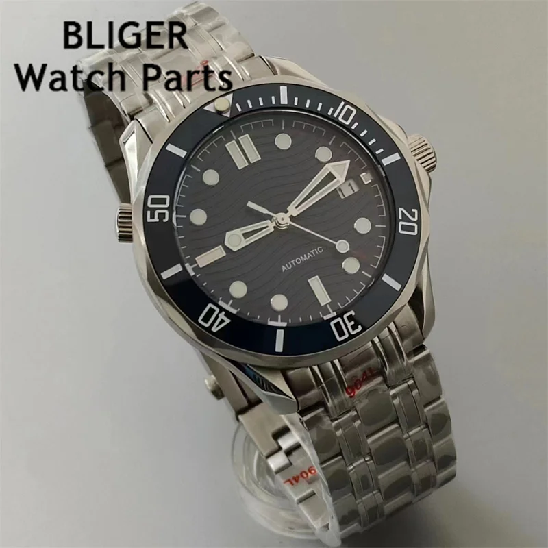 

BLIGER 10ATM Waterproof 41mm Blue Dial NH35 MIYOTA 8215 PT5000 date at 3 o'clock Automatic Watch For Men Bracelet Ceramics Bezel