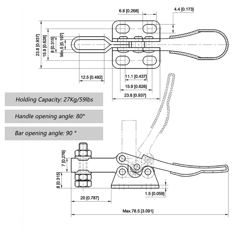 Abrazadera de palanca de liberación rápida, 4 piezas, GH-201 antideslizante, Horizontal, 59Lbs de capacidad de retención para operación de máquina, carpintería