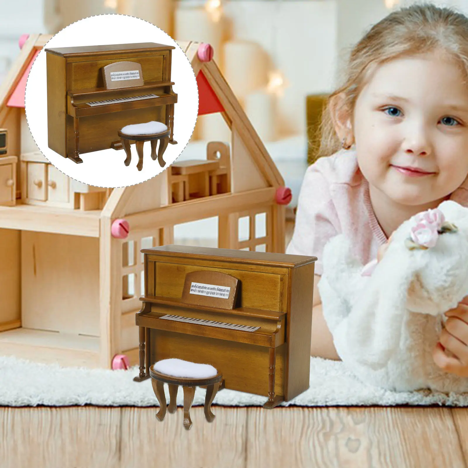 

Набор: миниатюрное пианино и стул, мебель для миниатюрного дома, миниатюрный музыкальный инструмент, декор для миниатюрного дома