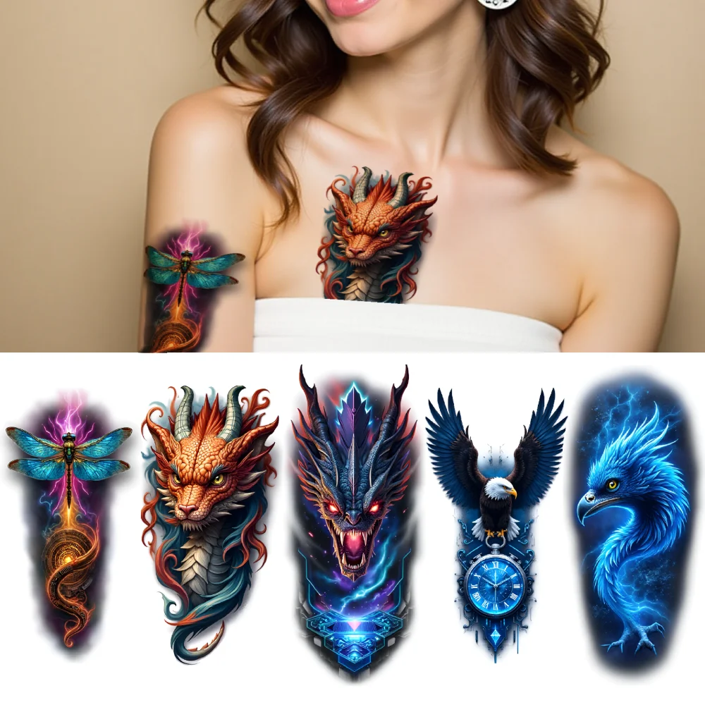 

3pcs Temporary Tattoo Blue Phoenix Colorful Realism Phoenix Fox Realistic Temporary Tattoos Scorpion For Shoulders Arms Back