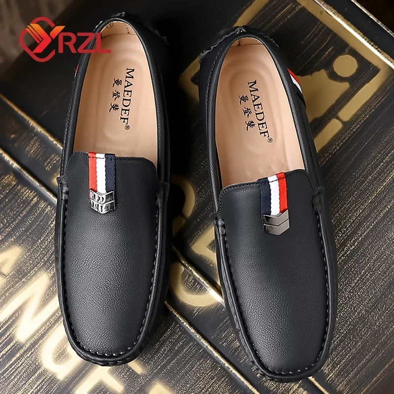 YRZL Mocassini in pelle PU Scarpe casual da uomo Mocassini da uomo Mocassini Traspiranti Leggeri Morbidi Scarpe da guida nere Taglie forti 40-46