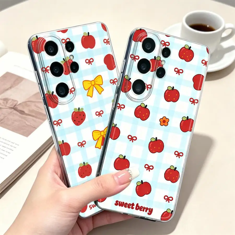 Case for Samsung Galaxy S26 S23 Ultra Note 20 Ultra 10 S20 Plus S25 Edge S21 S22 FE S24 Phone Cover Strawberry Bow