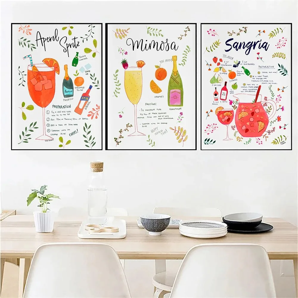ملصقات كوكتات برول سبريتز برسوم كرتونية وطباعة ، وصفة سانجريا ميموسا ، لوحة قماشية ، نادي ، بار ، متجر ، صور لتزيين الجدران