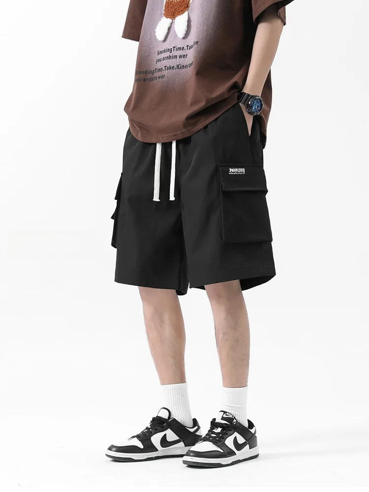 

Модные летние спортивные брюки для мужчин в американском уличном стиле, свободные прямые брюки-капри больших размеров