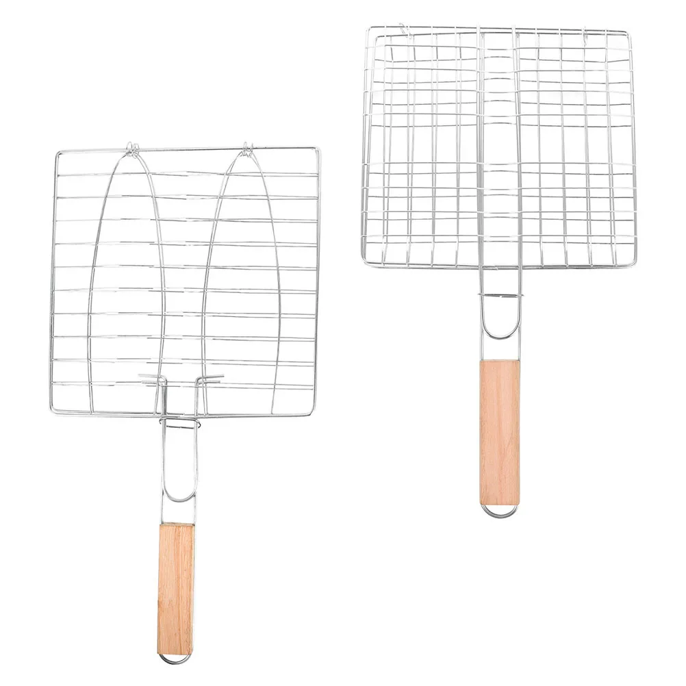 

2 Pcs Grilled Fish Net Barbecue Bbq Grilling Basket Rack Round Barbeque Stainless Steel Baskets