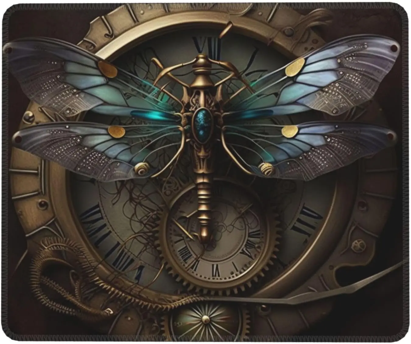 Mouse Pad Dragonfly Dials Steampunk Art Non-Slip Rubber Rectangle Mousepads Mat for Gaming Office Computer Laptop 10 x 12 inch