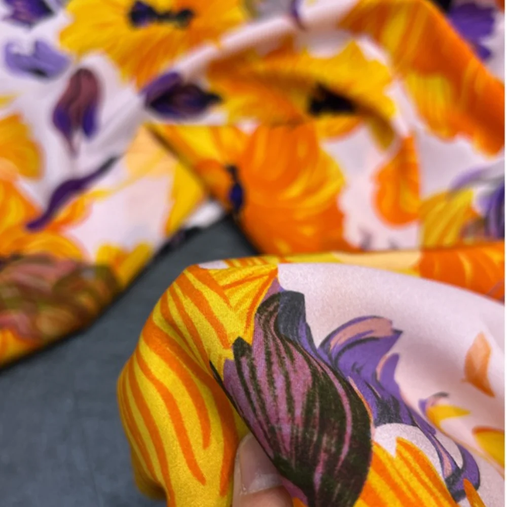 

Шелковый эластичный крепдешин, шелковый материал с принтом шелковицы, весенне-летнее платье-рубашка, цифровой спрей, драпированный, оптовая продажа ткани