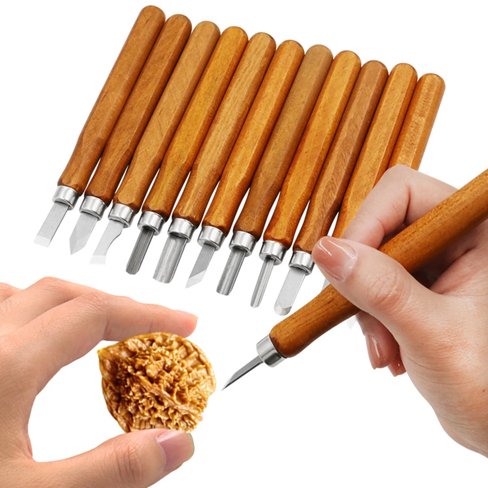 12pcs Wood Carving Chisels Tools Wood Carving for Woodworking Engraving Olive Carving Knife Handmade Knife Tool Set