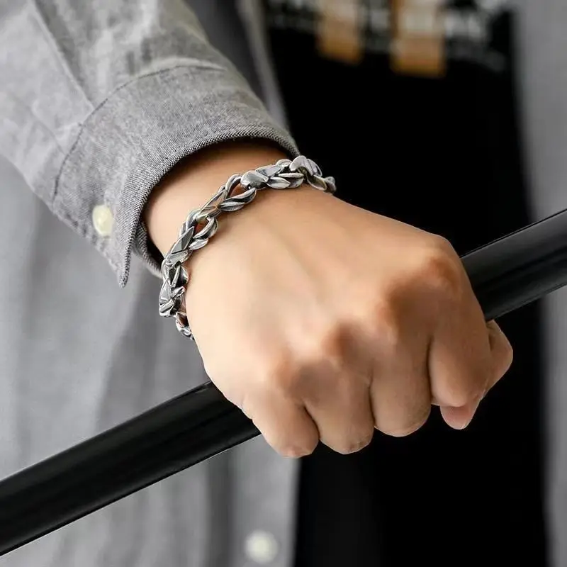 Keel Bracelet Men's 925 Tibetan Silver Woven Dragon Shaped Dominant Retro Bracelet Advanced Design Gift Bangle for Friends