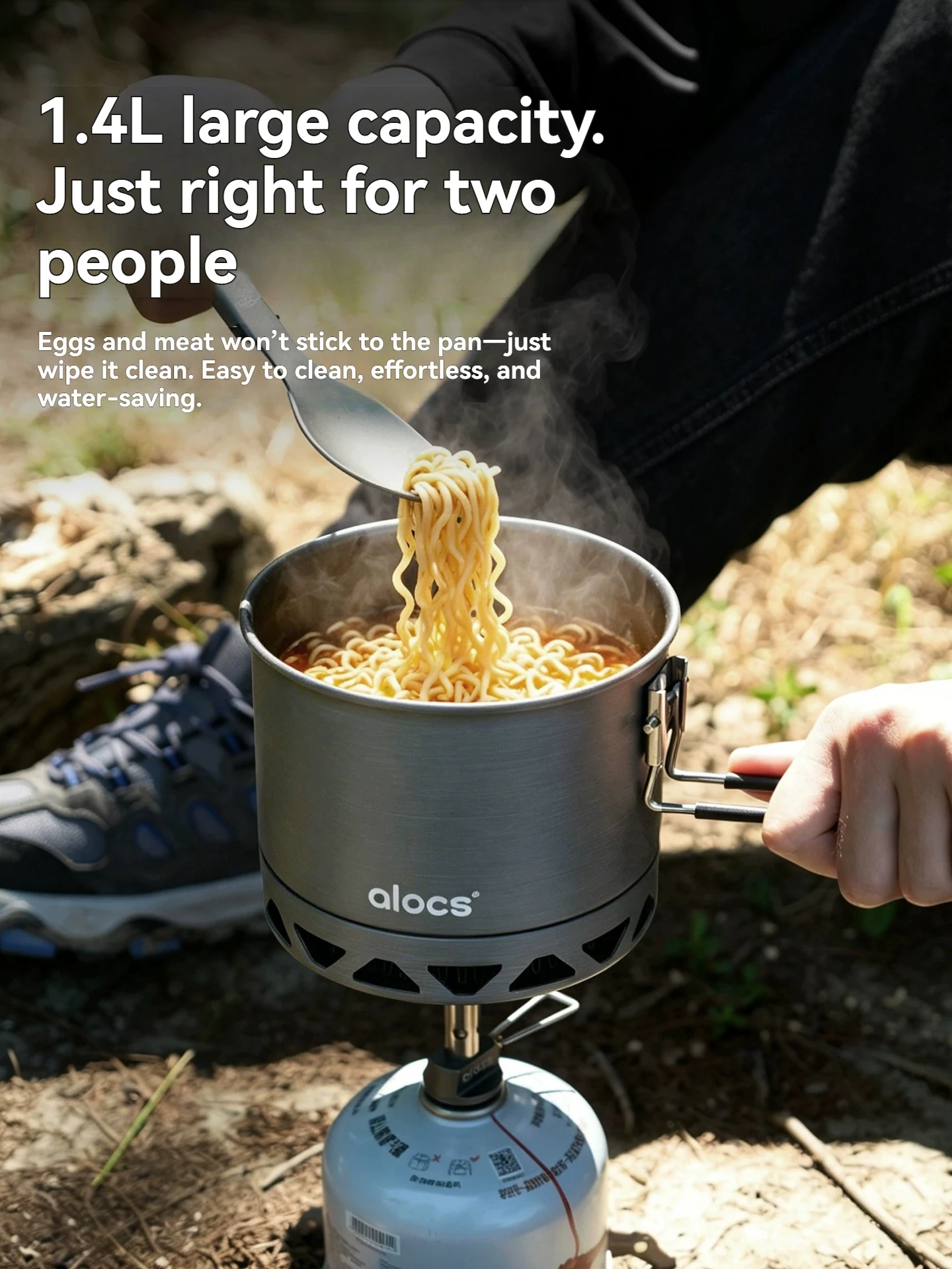 Alocs Hiking portable single pot outdoor cooking stove, efficient energy gathering ring pot, camping cookware