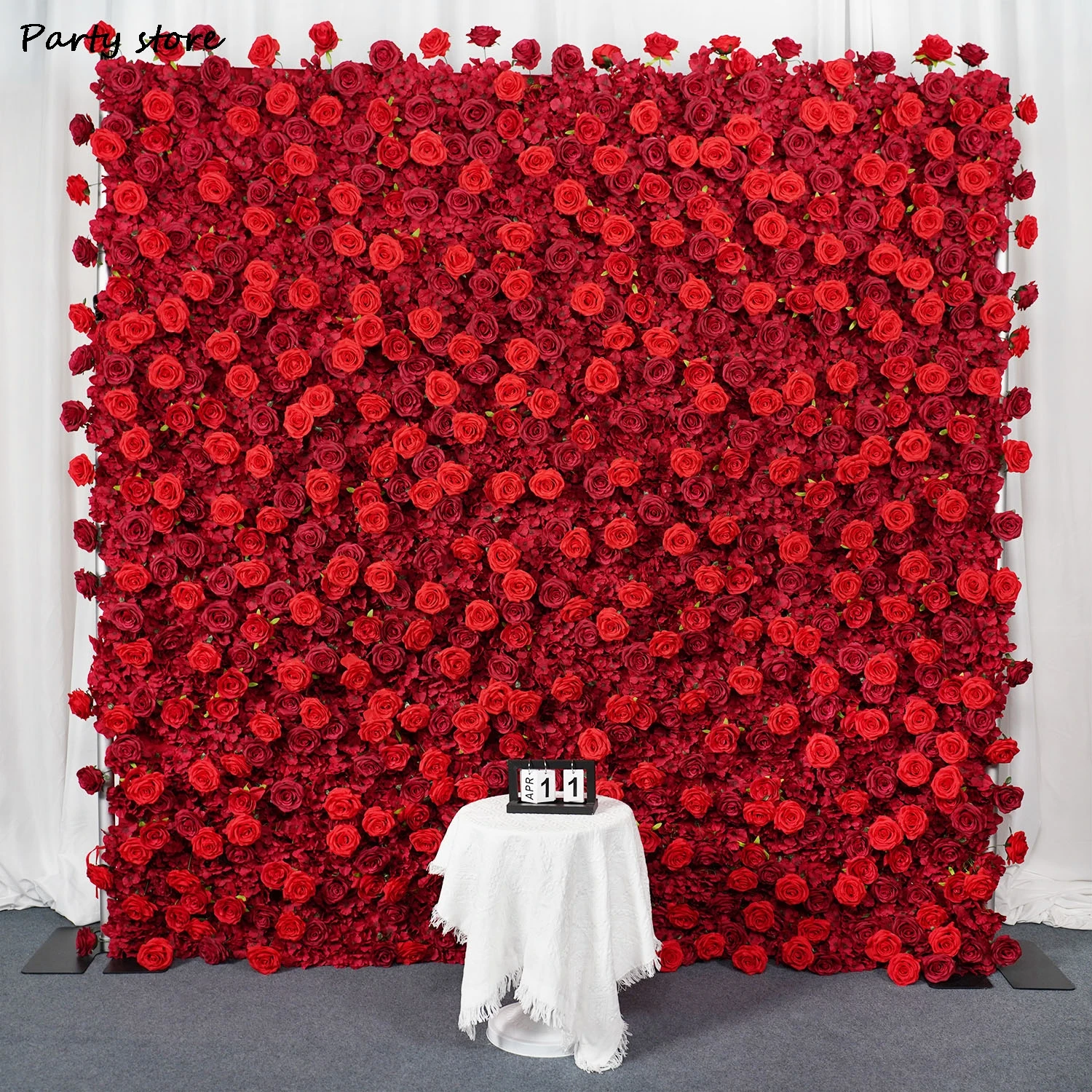 

Uflower Red Rose Flower Wall 5D Artificial Flower Wall Cloth Roll Up Burgundy Floral Wall Wedding Backdrop Party Decoration