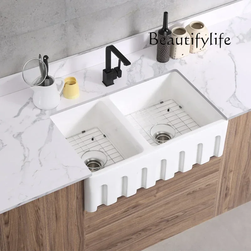 BJ Muebles Para Hogar New Front Semi-embedded Retro Kitchen Sink American Ceramic Vegetable Wash Basin Modern