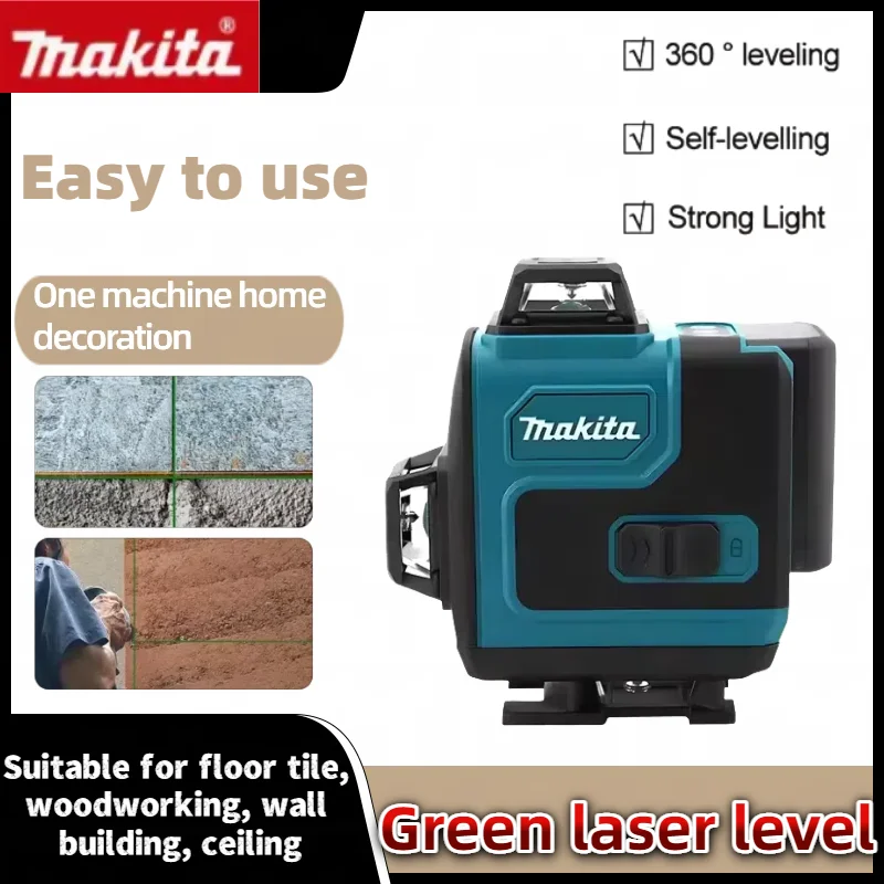Makita alta precisão sem fio auto-nivelamento 360 horizontal vertical luz verde laser cruz fixado na parede ferramenta de nível portátil