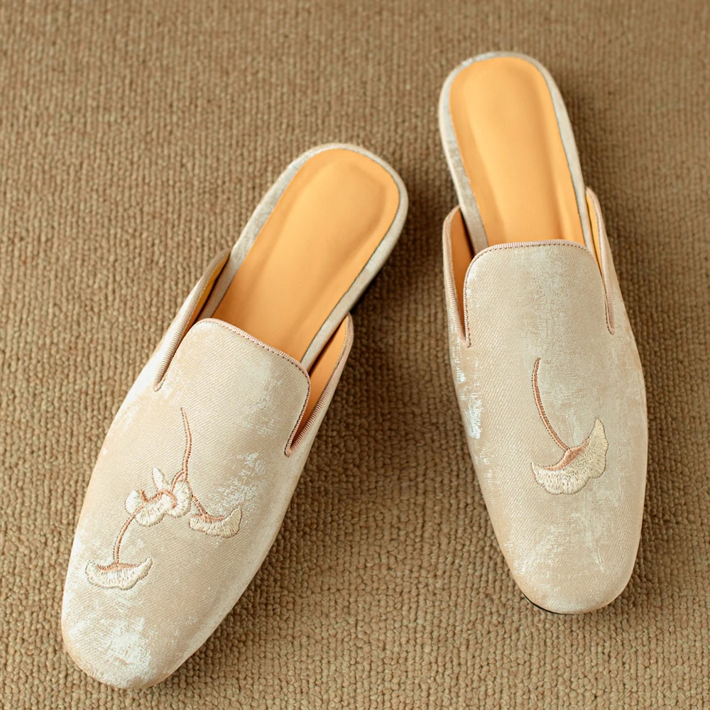 2024 New Fashion Women Summer Mules Round Toes Shoes Woman Luxury Slip On Designer Casual Flats Ladie Slipper Low Heels Blue