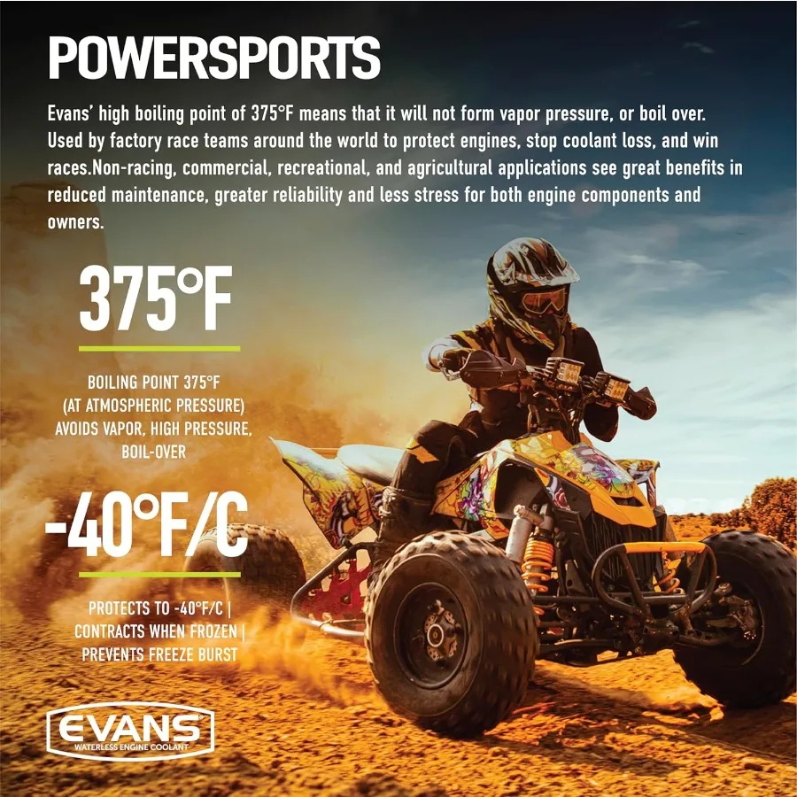 Evans Refrigerante EC72064 Refrigerante motore senza acqua Powersport 64 fl. oz. Confezione da 3 per motociclette ad alte prestazioni e Powersport Vehi