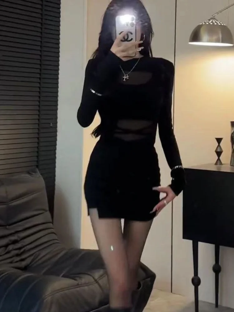 Dresses for Women Sexy Night Club Black Mini Short Coquette Woman Long Sleeve Dress 2025 Fashion Elegant Luxury G Summer New In