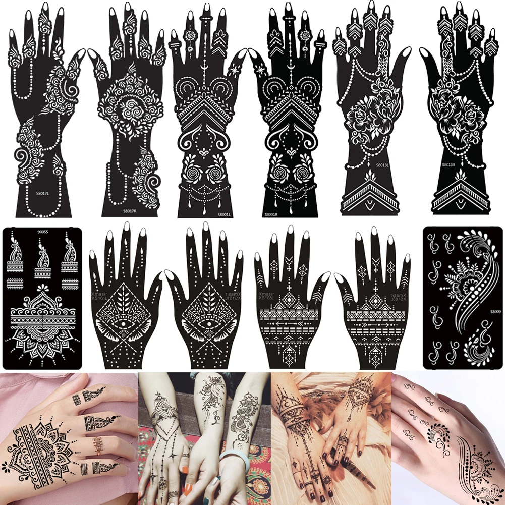 

12 Sheets Temporary Tattoo Stencil Henna Tattoo Stickers Kit Hand Arm Airbrush Tattoo Template for DIY Body Paint Art Sticker