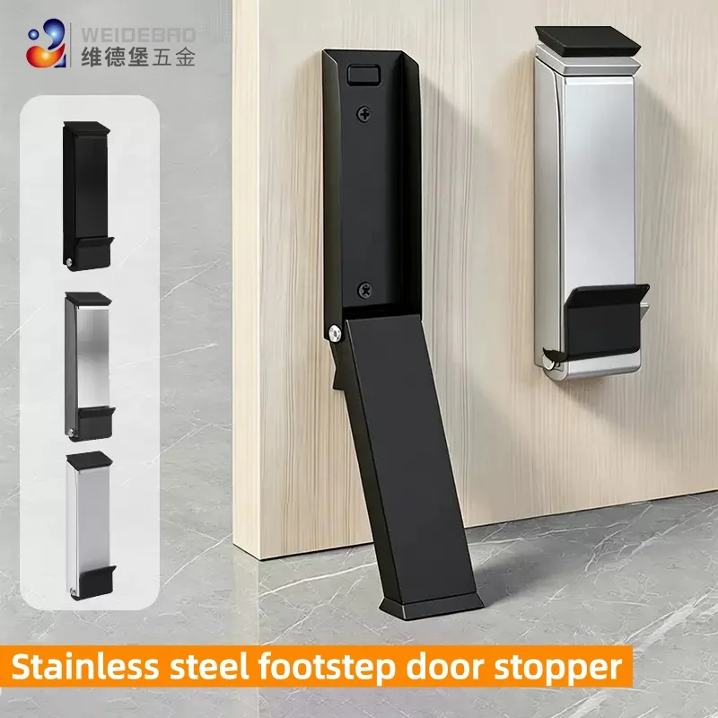Non‑Drilled Stainless Steel Folding Kick‑Down Door Stop, Movable Sole Windproof Door Top Blocker, Anti‑Collision Home Door Stopp